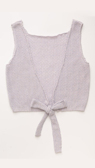Knit Sleeveless Bow Purple Crop Top-TAKTAI