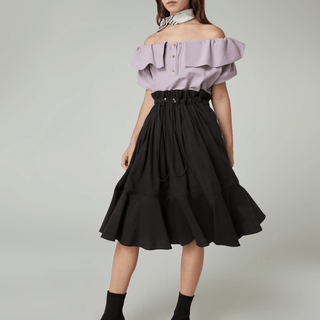 Tencel Wavy Skirt Decorated With Rubber Waistband-TAKTAI - TAKTAI