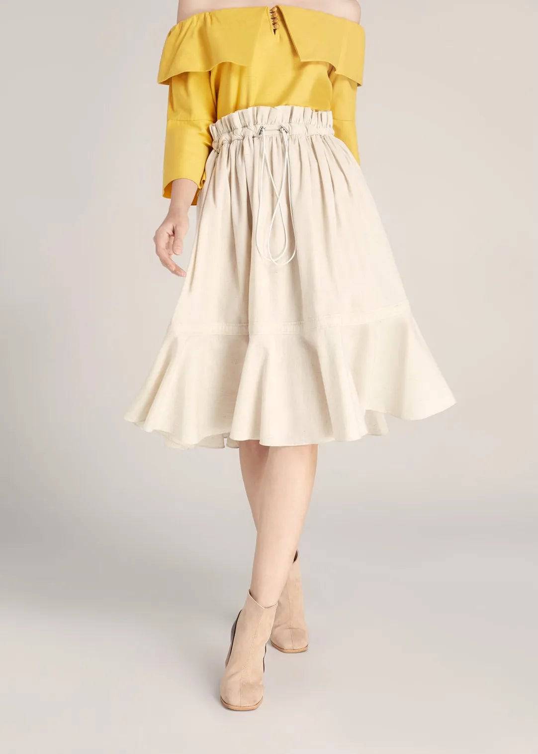 Tencel Wavy Skirt Decorated With Rubber Waistband-TAKTAI - TAKTAI